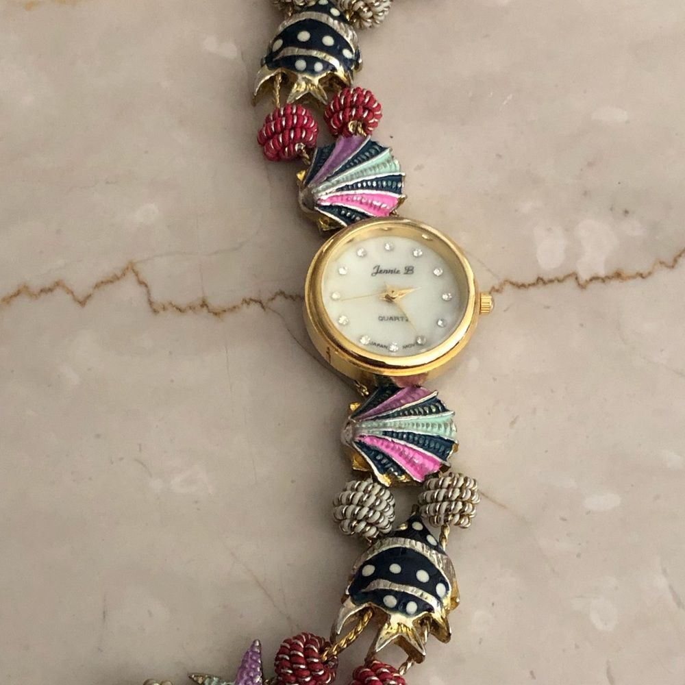 Colorful Ocean Themed Goldtone Slide Watch